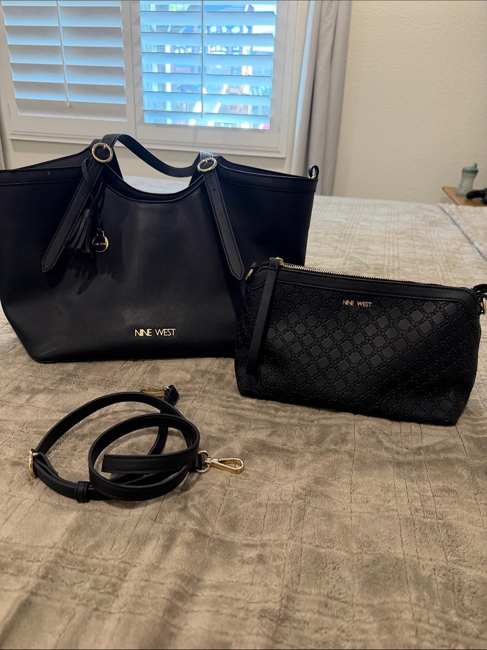 Nine West Black Tote with Quilted Black Crossbody and Strap